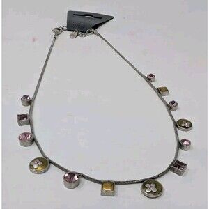 Pilgrim Danish Design Purple & Gold Crystal Flowers  Necklace 14-17" Silver